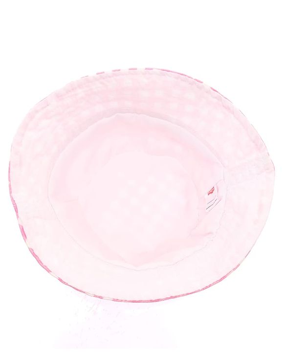 Babyhug Twill Woven Checks Bucket Hat With Floral Applique Pink - Diameter 17 cm