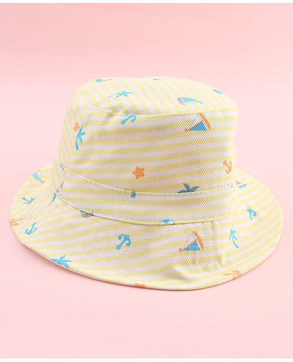 Babyhug Twill Woven Bucket Hat with Nautical Print Yellow - Diameter 21.5 cm