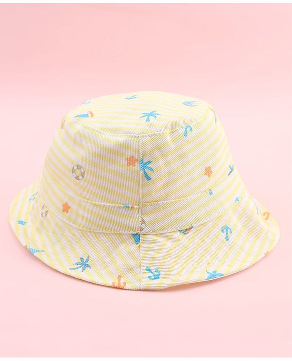 Babyhug Twill Woven Bucket Hat with Nautical Print Yellow - Diameter 21.5 cm