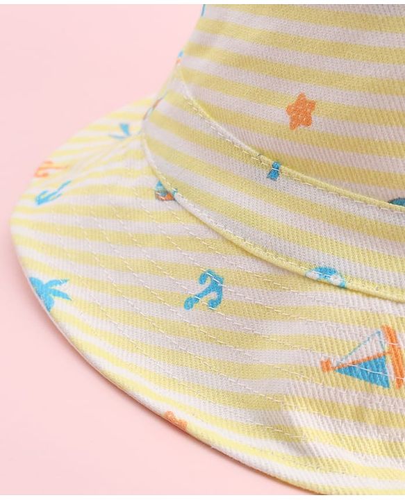Babyhug Twill Woven Bucket Hat with Nautical Print Yellow - Diameter 21.5 cm
