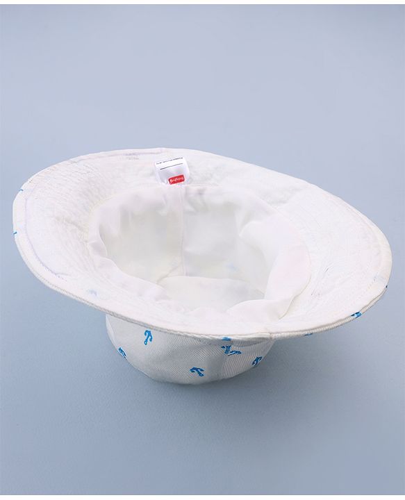 Babyhug Twill Woven Nautical Theme Printed Bucket Cap White - Diameter 17 cm