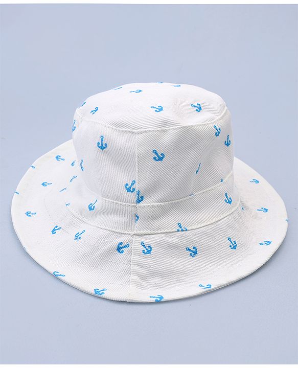 Babyhug Twill Woven Nautical Theme Printed Bucket Cap White - Diameter 17 cm