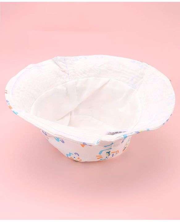 Babyhug Twill Woven Animal Printed Bucket Cap White - Diameter 16 cm