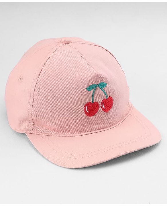 Babyhug Twill Woven Baseball Cap with Cherry Embroidery Pink - Diameter 16 cm
