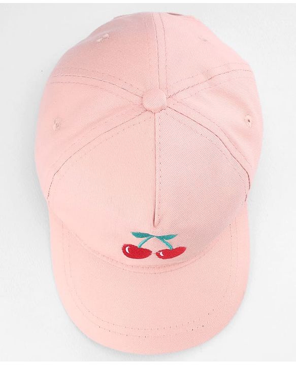 Babyhug Twill Woven Baseball Cap with Cherry Embroidery Pink - Diameter 16 cm