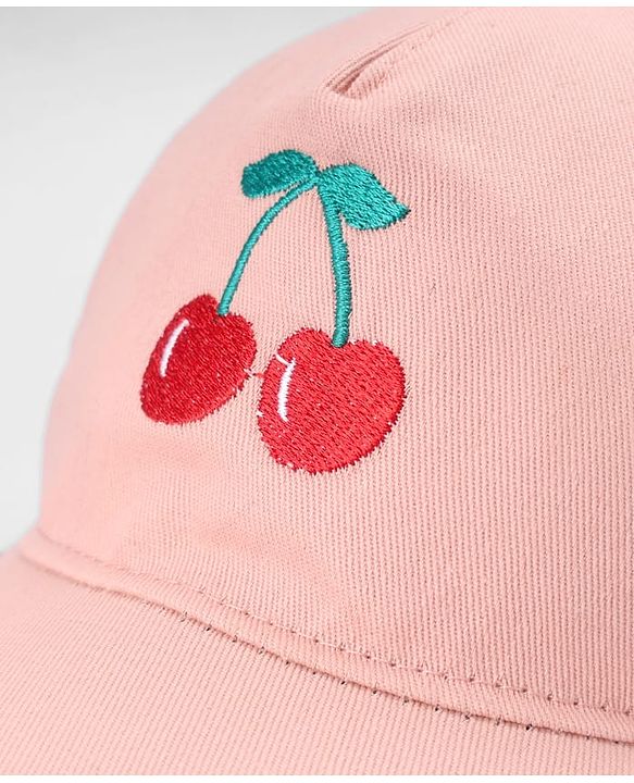 Babyhug Twill Woven Baseball Cap with Cherry Embroidery Pink - Diameter 16 cm