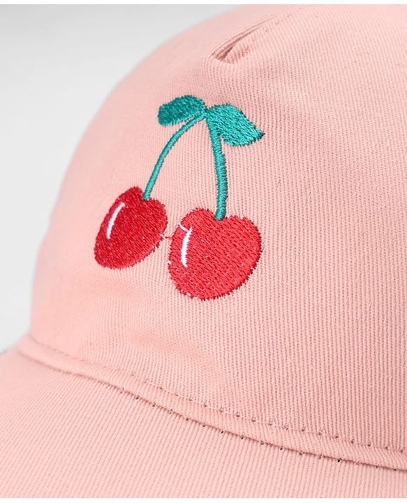 Babyhug Twill Woven Baseball Cap with Cherry Embroidery Pink - Diameter 16 cm