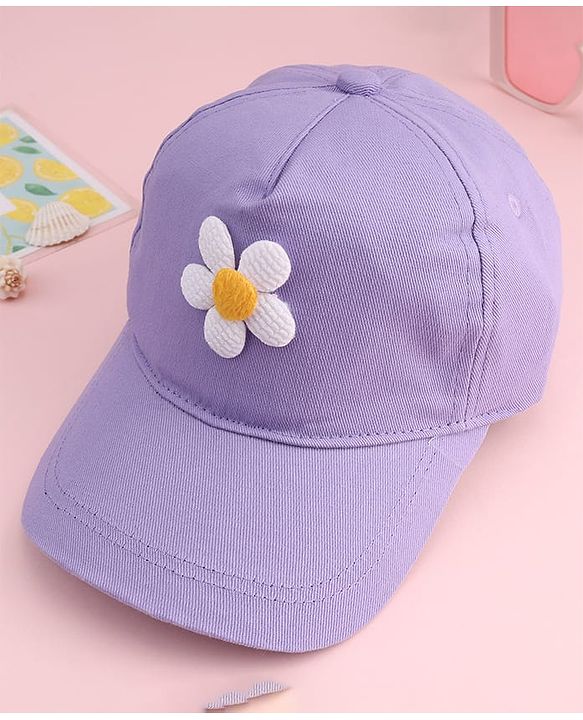 Babyhug Twill Woven Baseball Cap With Floral Applique Lavender - Diameter 16 cm