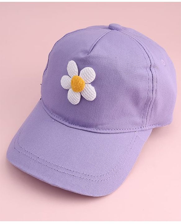 Babyhug Twill Woven Baseball Cap With Floral Applique Lavender - Diameter 16 cm