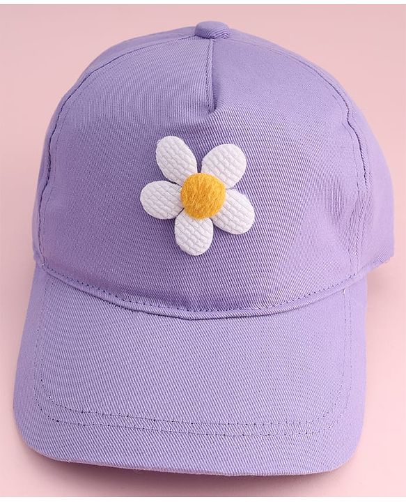 Babyhug Twill Woven Baseball Cap With Floral Applique Lavender - Diameter 16 cm