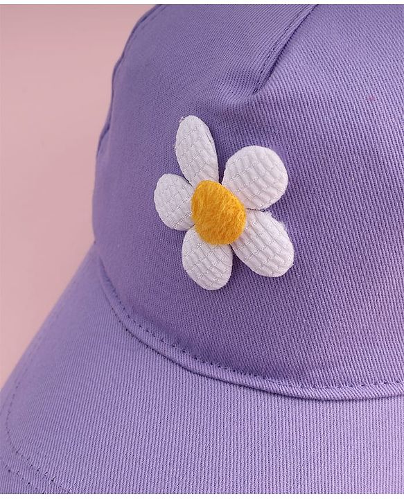 Babyhug Twill Woven Baseball Cap With Floral Applique Lavender - Diameter 16 cm