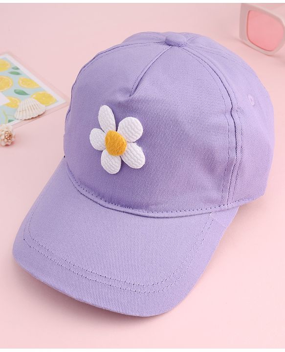 Babyhug Twill Woven Baseball Cap With Floral Applique Lavender - Diameter 16 cm