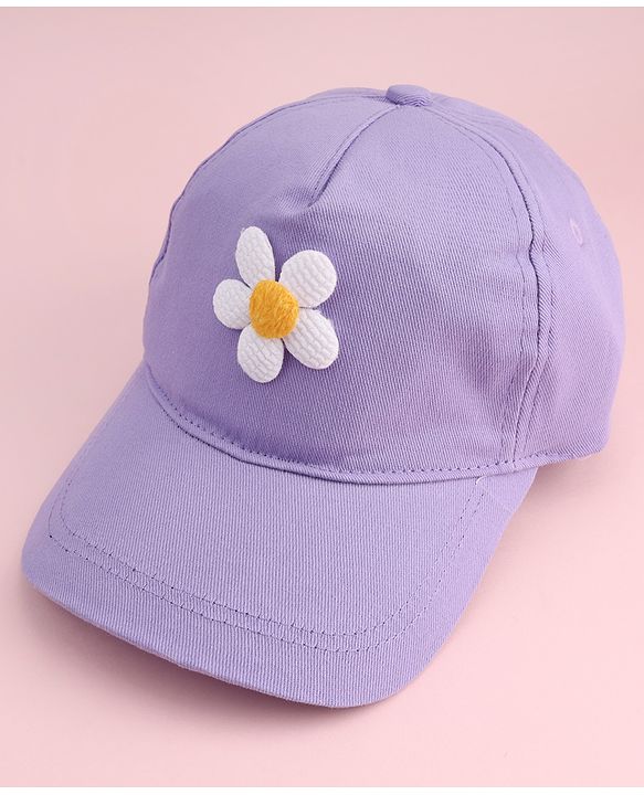 Babyhug Twill Woven Baseball Cap With Floral Applique Lavender - Diameter 16 cm