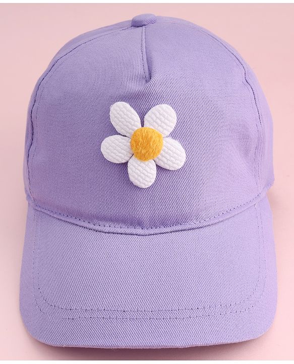 Babyhug Twill Woven Baseball Cap With Floral Applique Lavender - Diameter 16 cm