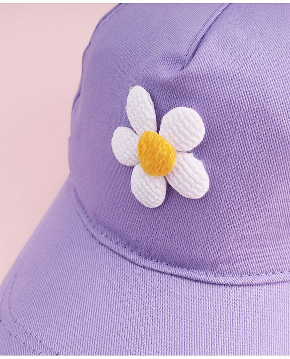 Babyhug Twill Woven Baseball Cap With Floral Applique Lavender - Diameter 16 cm