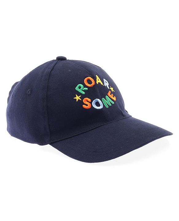 Babyhug Twill 100% Cotton Woven Baseball Cap With Text Print Navy Blue - Diameter 14.5 cm