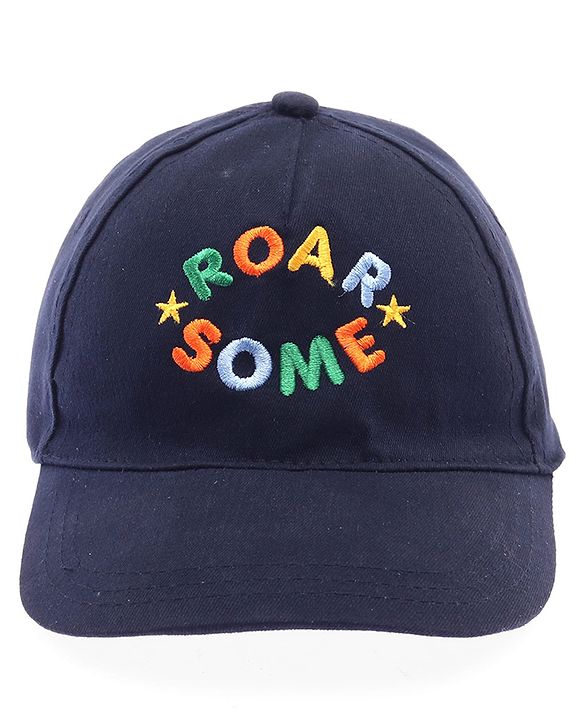 Babyhug Twill 100% Cotton Woven Baseball Cap With Text Print Navy Blue - Diameter 14.5 cm