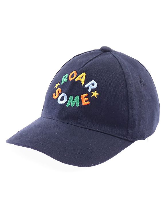 Babyhug Twill 100% Cotton Woven Baseball Cap With Text Print Navy Blue - Diameter 14.5 cm