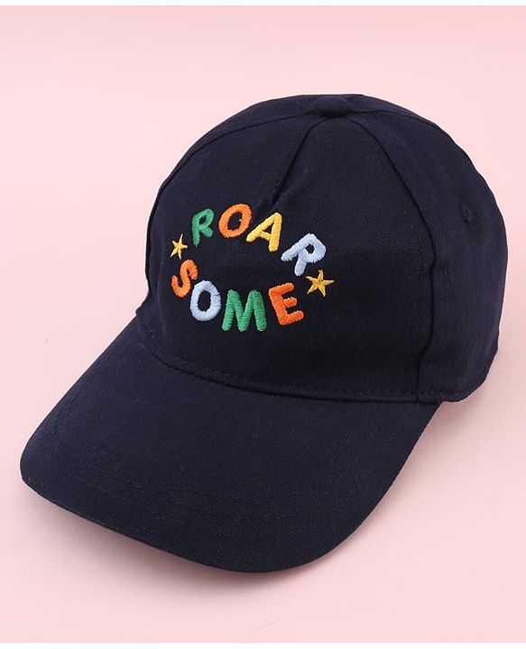 Babyhug Twill 100% Cotton Woven Baseball Cap With Text Print Navy Blue - Diameter 14.5 cm