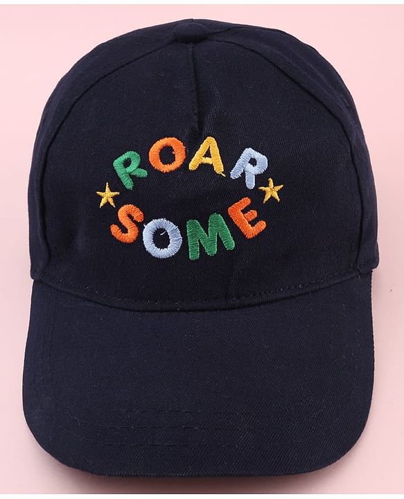 Babyhug Twill 100% Cotton Woven Baseball Cap With Text Print Navy Blue - Diameter 14.5 cm