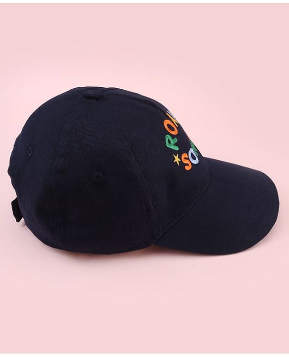 Babyhug Twill 100% Cotton Woven Baseball Cap With Text Print Navy Blue - Diameter 14.5 cm