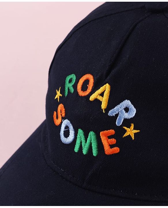 Babyhug Twill 100% Cotton Woven Baseball Cap With Text Print Navy Blue - Diameter 14.5 cm