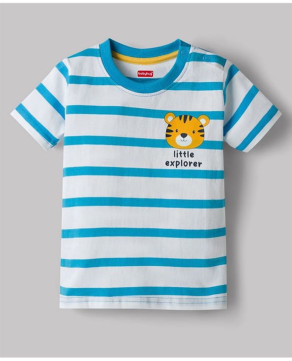 Babyhug Single Jersey Knit Half Sleeves Striped T-Shirt & Shorts With Tiger Print - Multicolor