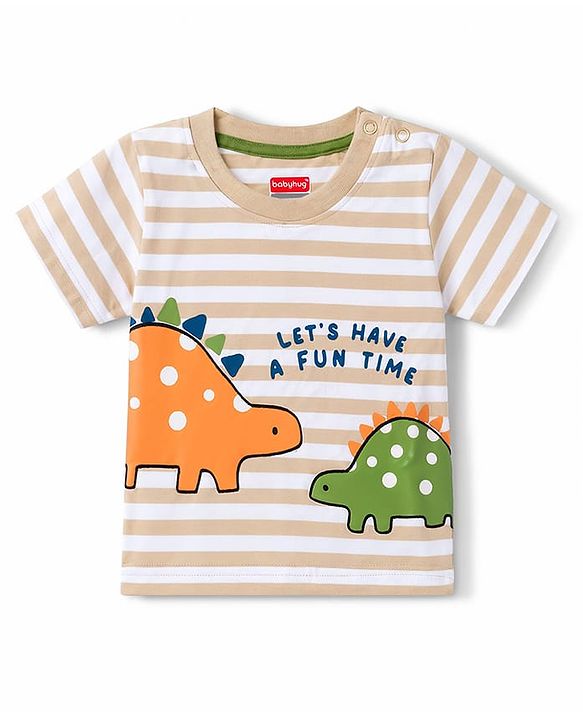 Babyhug 100% Cotton Knit Half Sleeves Striped & Dino Printed T-Shirt & Shorts Set - Multicolor