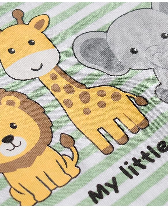 Babyhug 100% Cotton Knit Half Sleeves Striped & Animal Printed T-Shirt & Shorts Set - Green