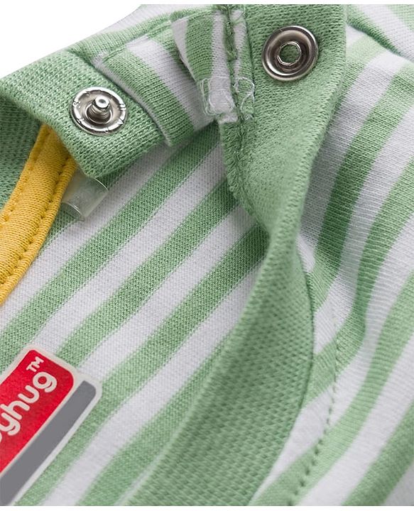 Babyhug 100% Cotton Knit Half Sleeves Striped & Animal Printed T-Shirt & Shorts Set - Green