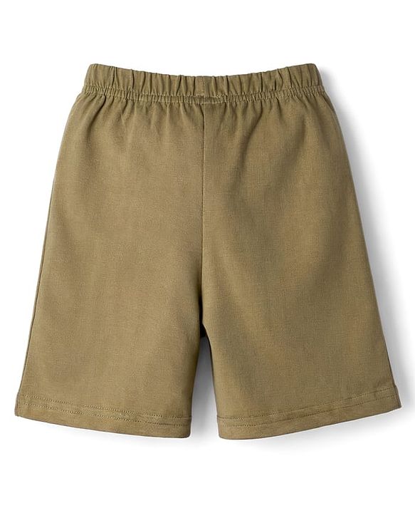Babyhug Single Jersey Knit Half Sleeves T-Shirt & Shorts Set with Animal Print - Light Brown & Green