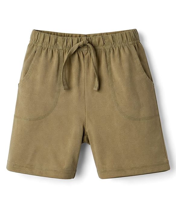 Babyhug Single Jersey Knit Half Sleeves T-Shirt & Shorts Set with Animal Print - Light Brown & Green