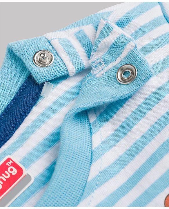 Babyhug 100% Cotton Knit Half Sleeves Animal & Striped T-Shirt & Shorts Set - Light Blue