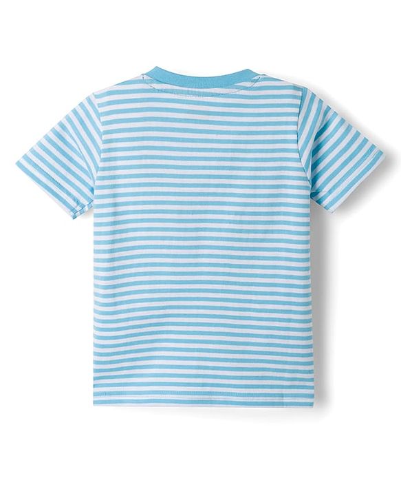 Babyhug 100% Cotton Knit Half Sleeves Animal & Striped T-Shirt & Shorts Set - Light Blue