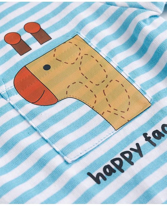 Babyhug 100% Cotton Knit Half Sleeves Animal & Striped T-Shirt & Shorts Set - Light Blue
