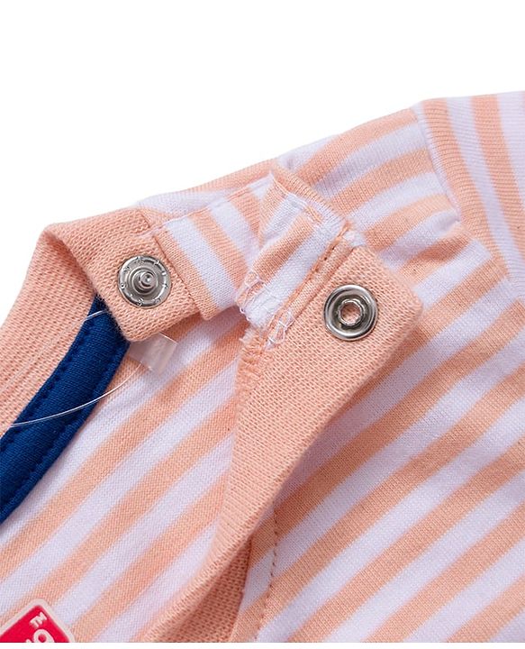 Babyhug 100% Cotton Knit Half Sleeves Vehicles Printed & Striped T-Shirt & Shorts Set - Peach & Light Blue