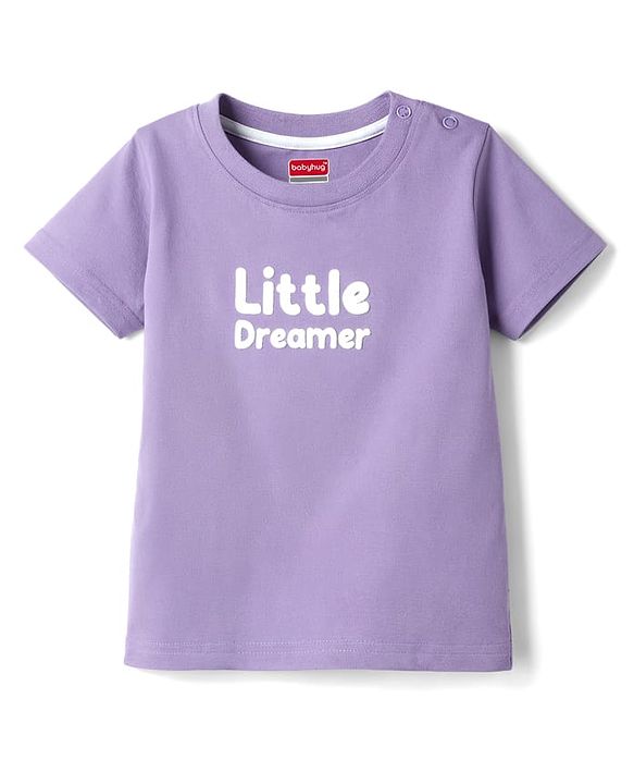 Babyhug Single Jersey Knit Half Sleeves T-Shirt & Shorts Set with Little Dreamer Print - Purple