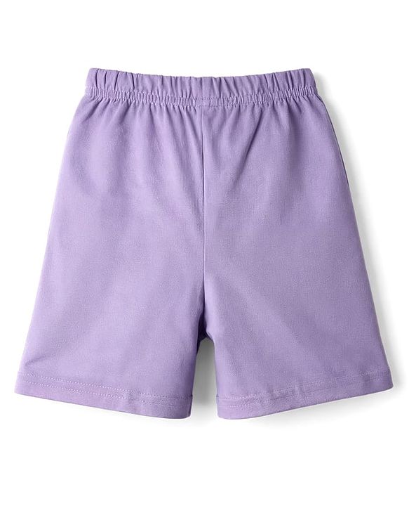 Babyhug Single Jersey Knit Half Sleeves T-Shirt & Shorts Set with Little Dreamer Print - Purple