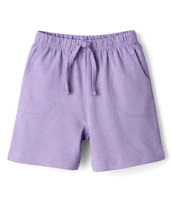 Babyhug Single Jersey Knit Half Sleeves T-Shirt & Shorts Set with Little Dreamer Print - Purple
