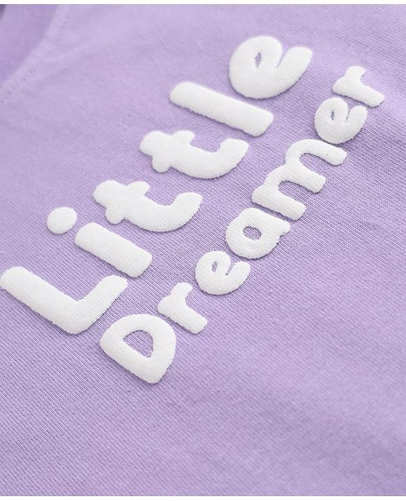 Babyhug Single Jersey Knit Half Sleeves T-Shirt & Shorts Set with Little Dreamer Print - Purple