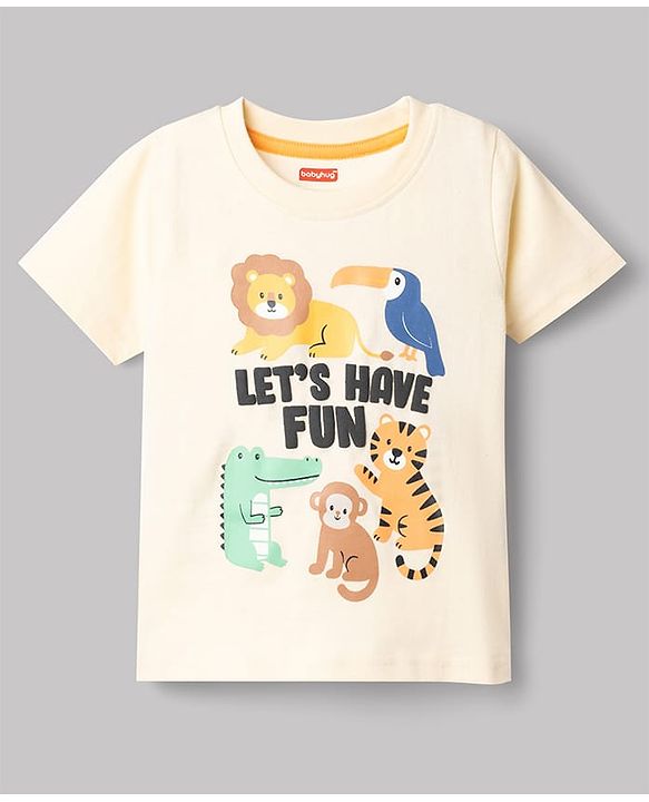Babyhug Single Jersey Knit Half Sleeves T-Shirt & Shorts Set With  Animal Print - Grey