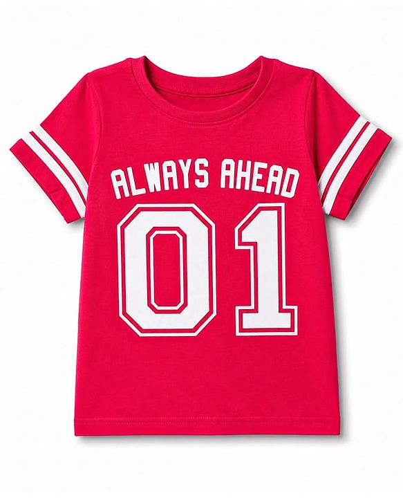Pine Kids 100% Cotton Knit Half Sleeves Text Printed T-Shirt - Red