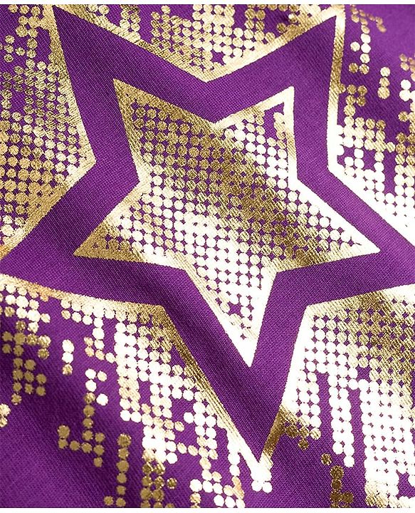 Pine Kids Cotton Knit Half Sleeves Star Printed T-Shirt - Purple