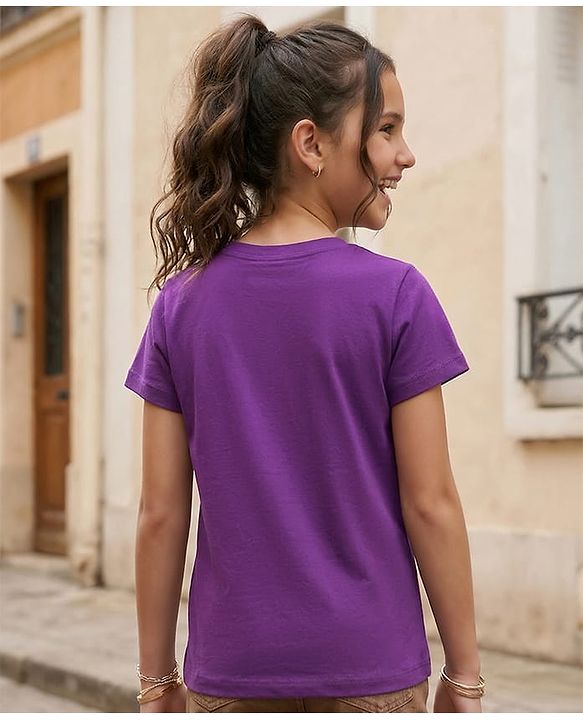 Pine Kids Cotton Knit Half Sleeves Star Printed T-Shirt - Purple