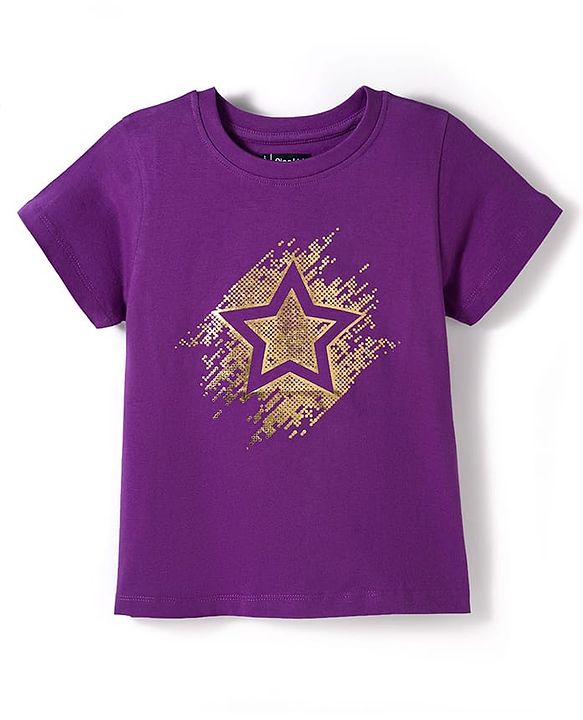 Pine Kids Cotton Knit Half Sleeves Star Printed T-Shirt - Purple