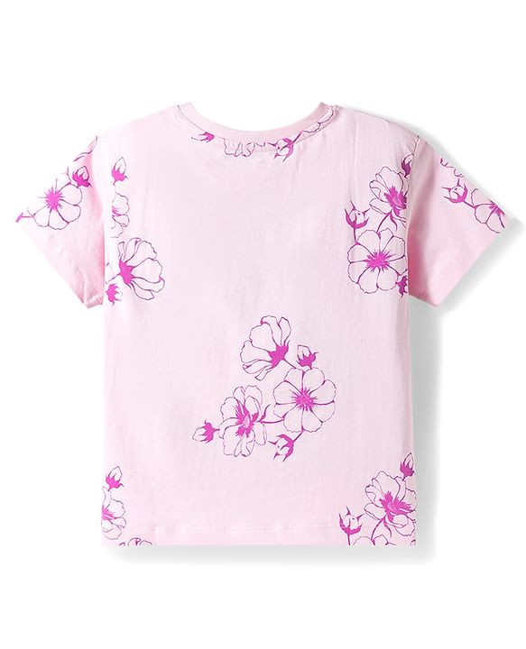 Pine Kids Cotton Knit T-Shirts with Floral Print Half Sleeves Round Neck Pink 4-5 Years