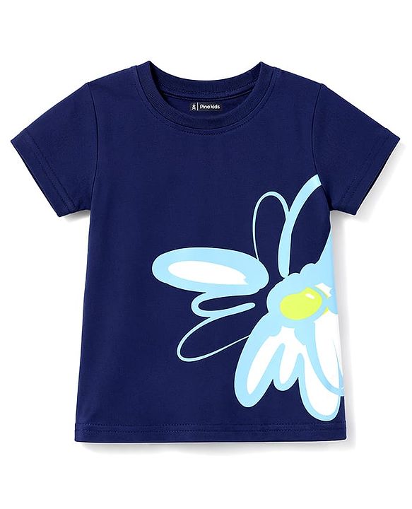 Pine Kids Cotton Knit T-Shirt Round Neck Half Sleeves Butterfly Print Blue 4-5 Years