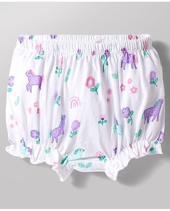 Babyhug 100% Cotton Knit Bloomers With Floral Print Pack of 3 - Multicolor