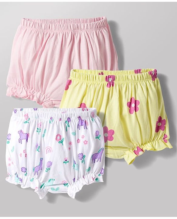 Babyhug 100% Cotton Knit Bloomers With Floral Print Pack of 3 - Multicolor