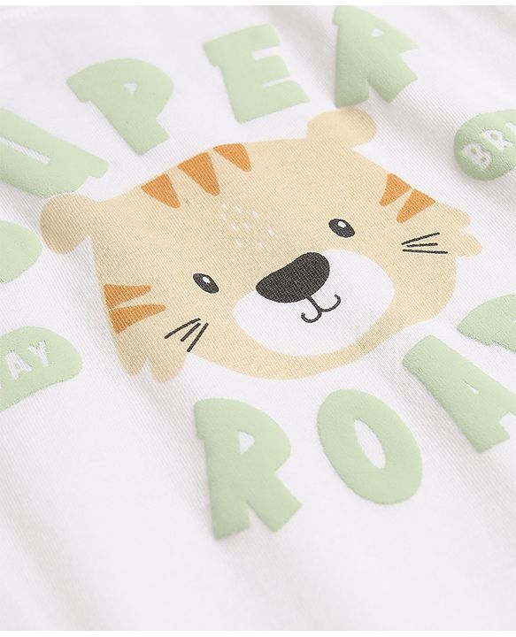 Babyhug Single Jersey Knit Half Sleeves T-Shirt & Shorts Set with Tiger Print - White & Green